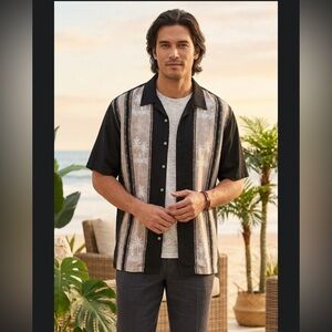 Croft & Barrow Black and Tan Palm Tree Shirt